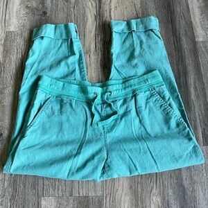 Lucy Teal Linen Blend Cropped Pants, size small
